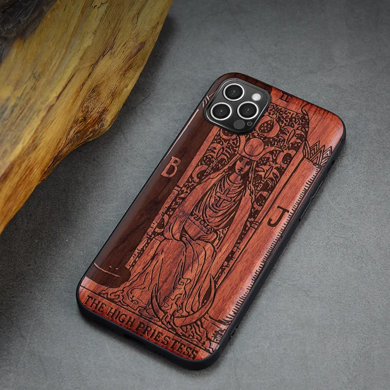 

Elewood For iPhone 13 12 11 Pro Max Mini Tarot Card Wood Cases iPhone 7 8 Plus X Xr Xs Max Wooden Cover Original Shell Thin Hull