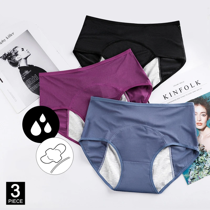 

3 Pcs Panties Women Incontinence Period Pants Leak-Proof Menstrual Underwear Menstruation Warm Cotton Underpants