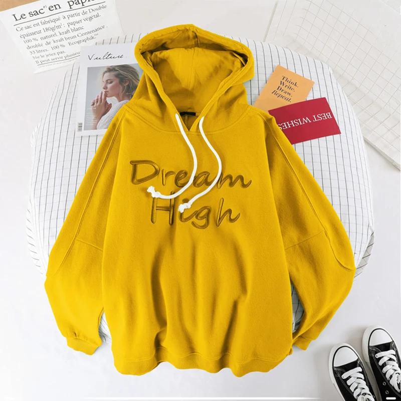 yellow with hood Женский бархатный толстовки с длинным рукавом TIGENA, теплый свитшот с капюшоном в корейском стиле для женщин на осень-зиму - Цвет: yellow with hood