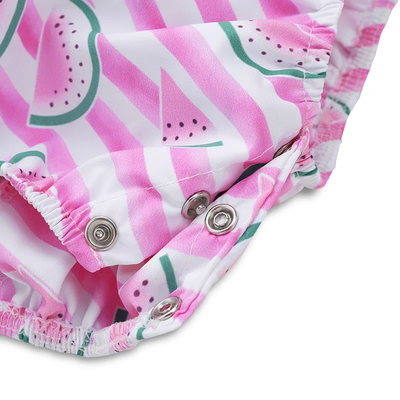 Милый розовый Боди в полоску с принтом арбуза рукавами-крылышками и открытой