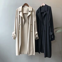 womens autumn thin windbreaker loose overcoat female solid color long sleeve casual trench coat jacket korean clothing