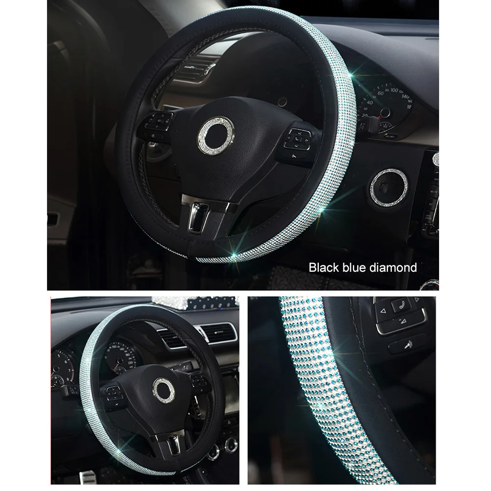 

Leather Car Steering Wheel Cover 38 Cm Sequined Rhinestones Fashion And Comfortable Non-slip Queen-like Temperament Car Parts
