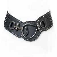 new punk black leather cummerbunds female woman belt studded wide womens belts punk rivet stretchy dress decoration lady