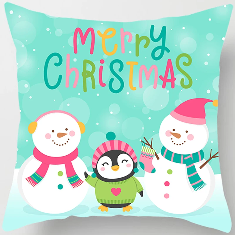 

Cute snow men pillow cases lovely happy snowmen square Pillow case cute cartoon pillow covers size 45*45cm