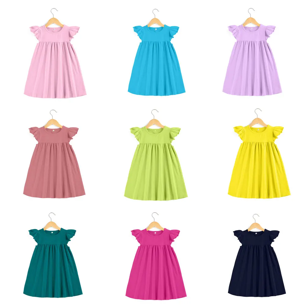 Kids Dresses for Girls Ruffle Sleeve Dress Baby Clothing Pearl Boutique dress plain color 2 years | Детская одежда и обувь