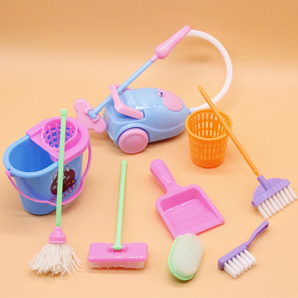 9pcs Mop Dustpan Colorful Sweeping Educational Brush Baby Gifts Kids Play Bucket Housekeeping Pretend Toys Kit Cleaning Tools | Игрушки и