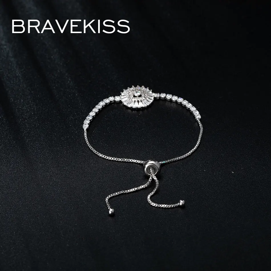 Bravekiss, регулируемые полые прозрачные браслеты с кубическим цирконием, подарок для женщин, модные теннисные белые цветочные ювелирные изделия с фианитами UB0201