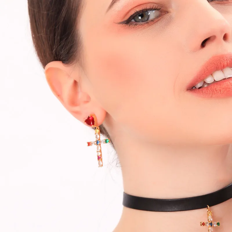 

Temperament 925 Silver Needle Cute Heart-shaped Cross Earrings Stud Earrings Female Japanese and Korean Ins Girl Style Earrings