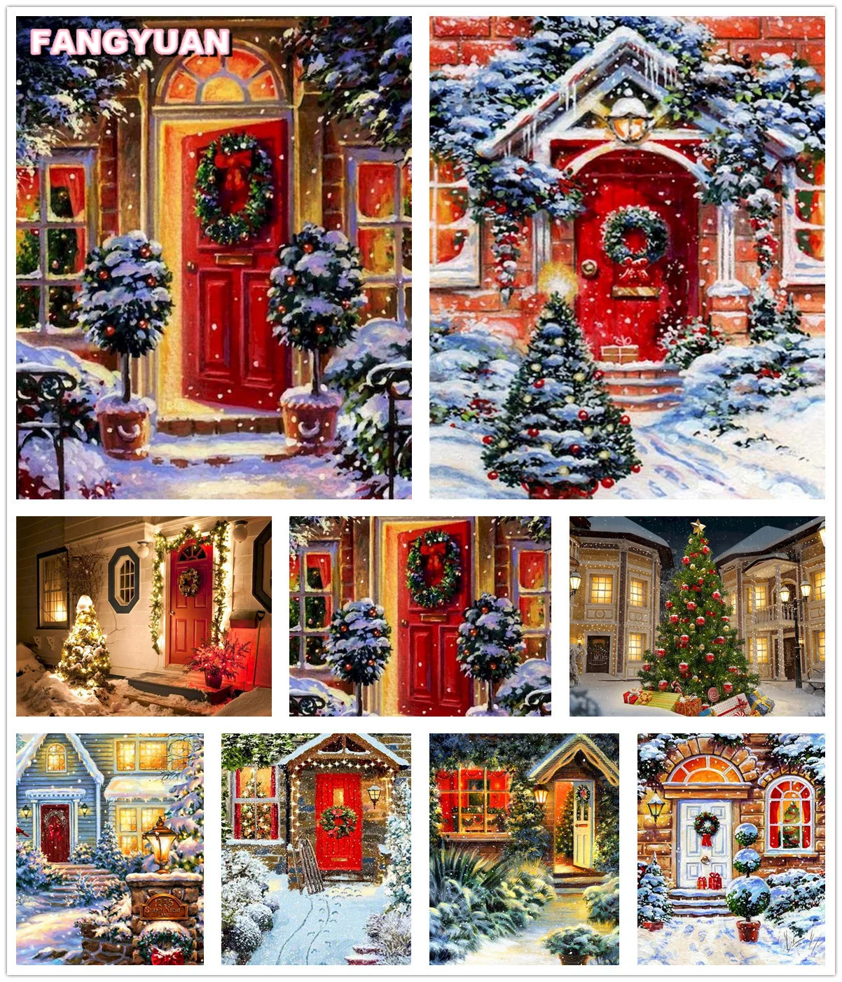 

5D Diy Diamond Mosaic Embroidery Cross Stitch Kits Snow House Christmas Trees Diamond Painting By Number Art Picture Home Decor