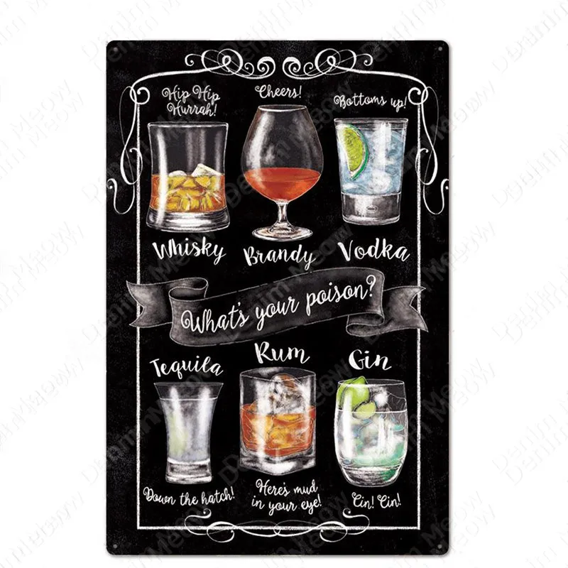 Металлические жестяные вывески для украшения дома Классические коктейли