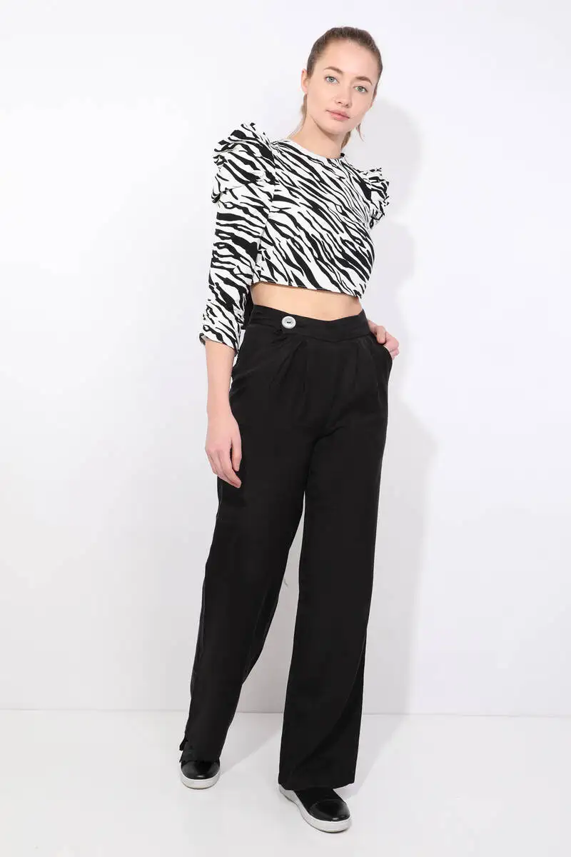 

Kadn Zebra Desenli Arkas Balamal Crop Bluz