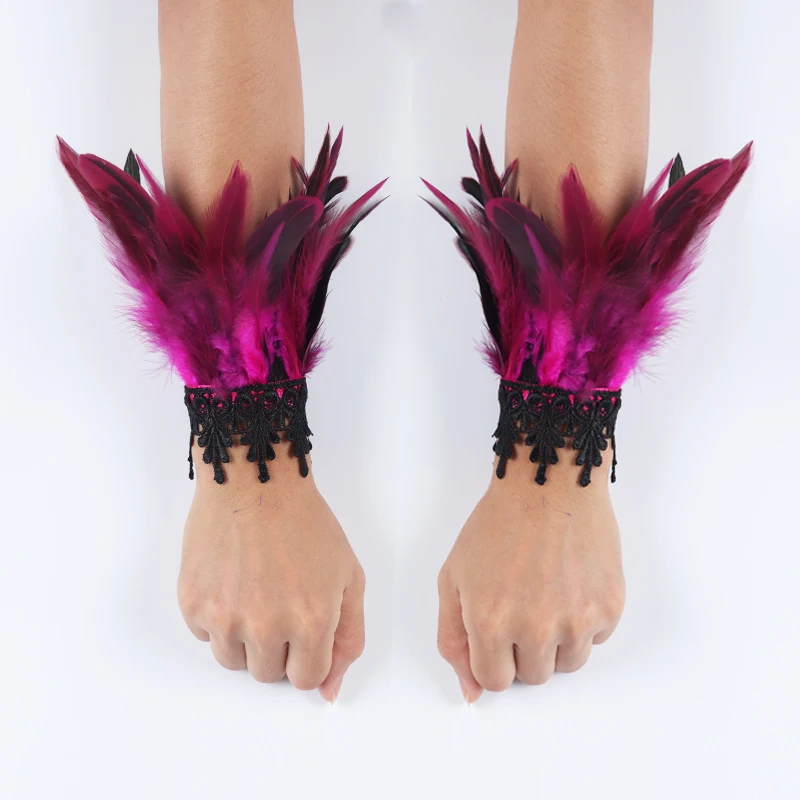 1 Pair Gothic Feather Wrist Cuffs Colorful Rooster Arm Stage Show Halloween Masquerade Party Cosplay Accessories |