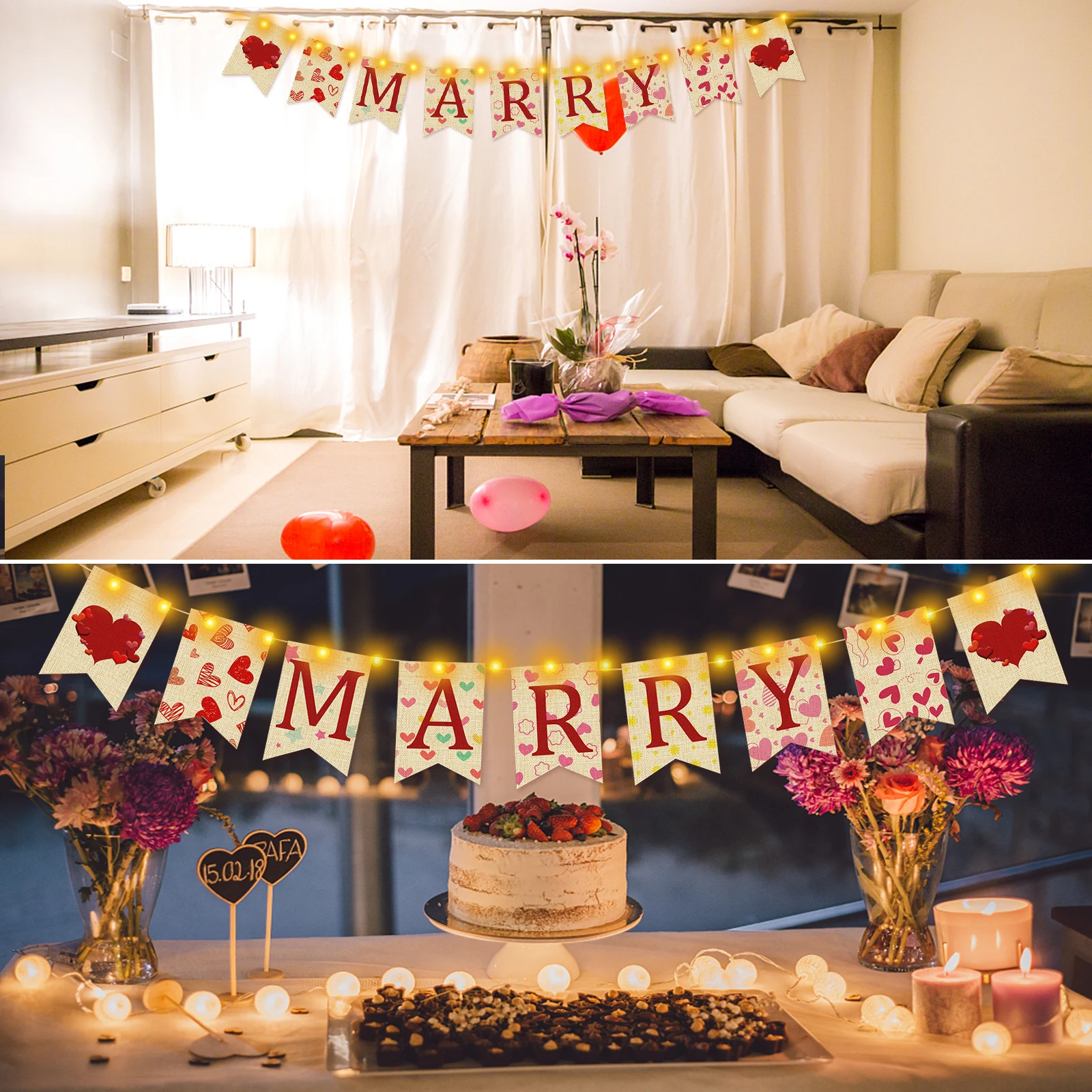 

Wedding Ceremony and Valentine's Day decoration - 20x13.5cm - Triangle String Bunting Banner Garland Outdoor Garden Decor,200cm