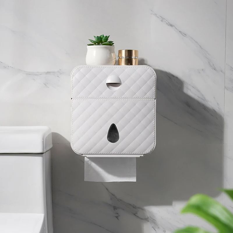 

Wall Waterproof Tissue Boxes Organizer Toilet Paper Holder Creative White Rolling Tray Rangement Bathroom Storage DE50CZH