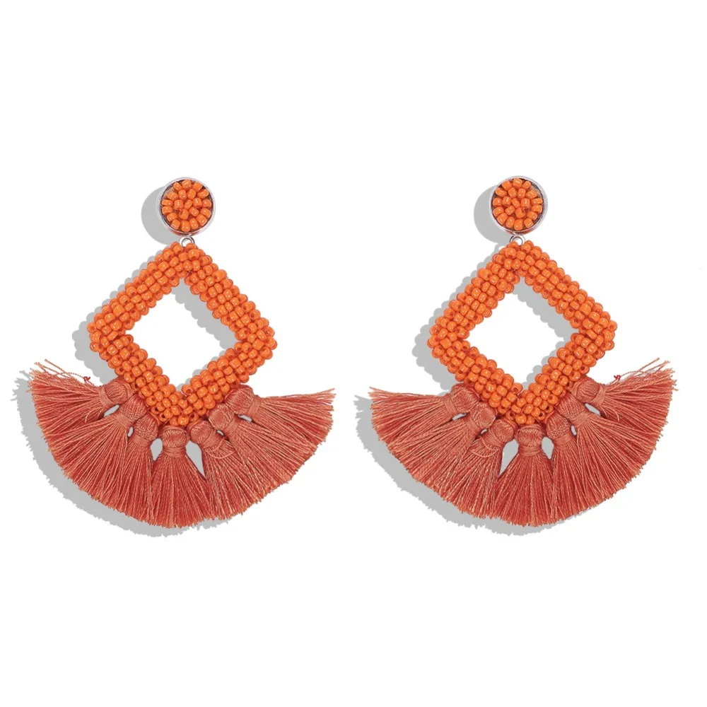 Miwens, новинка, Bauble Bar, синие Квадратные бусины, свисающие, модные женские серьги, кисточка, овальная рафия, массивные серьги-подвески ювелирные изделия