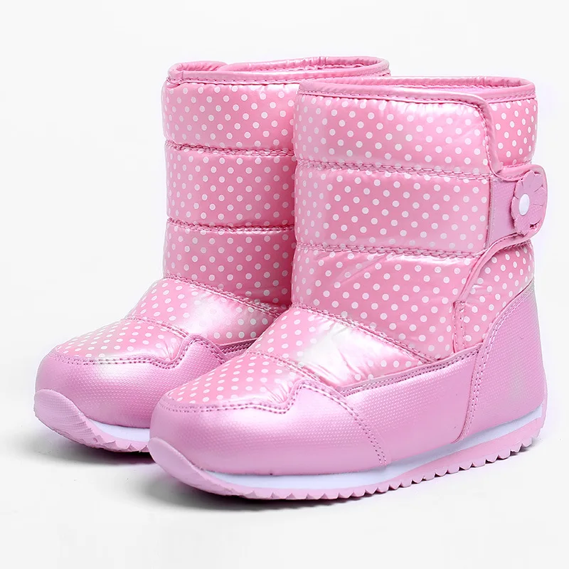 

Нескользящая зимняя теплая обувь для девочек в розовый горошек, высокие зимние сапоги на плоской подошве, новые детские зимние сноубутсы с ...