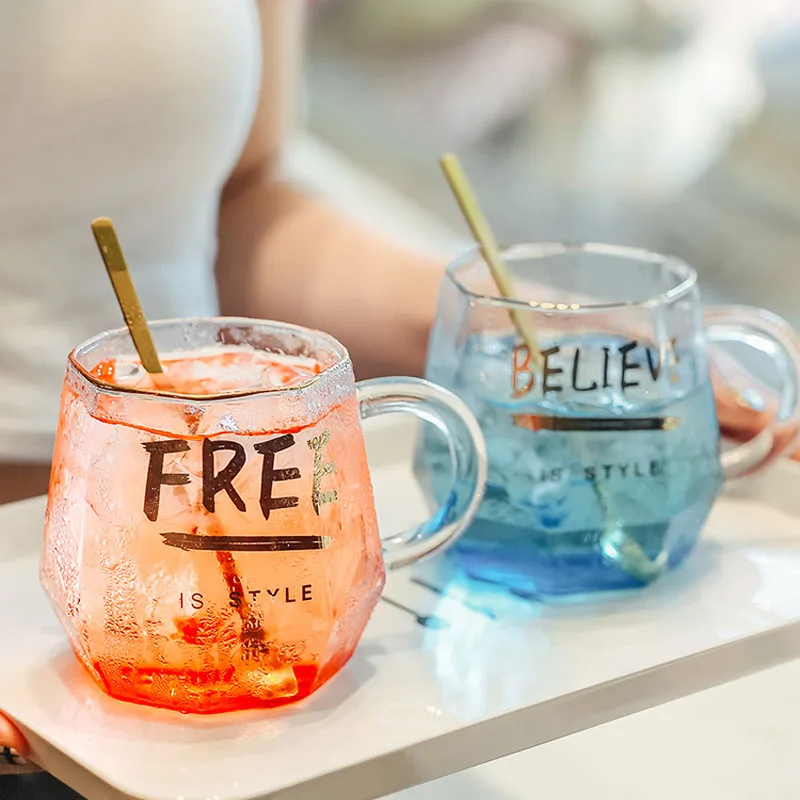 Креативная Геометрическая стеклянная кружка позолоченная с буквенной ручкой кофейная для молочного чая