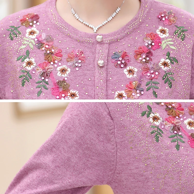

Sweater Women New Autumn Spring Women Pullover Knitwear Crop Top Women Clothing Mother Top Causal Embroidered Sweaters For Women