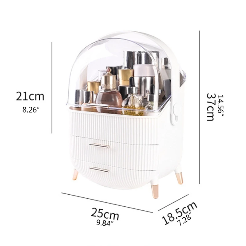 

Makeup Organizer Cosmetic Storage Box Holder with Dust Free Cover Portable Handle Dustproof for Bathroom Countertop