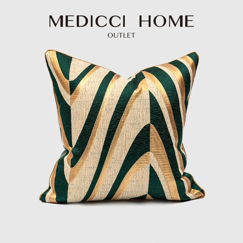 

Medicci Home Patchwork Cushion Cover Emerald Green Gold Big Wave Patterns Modern House Hotel Decoration Pillow Case 50x50cm