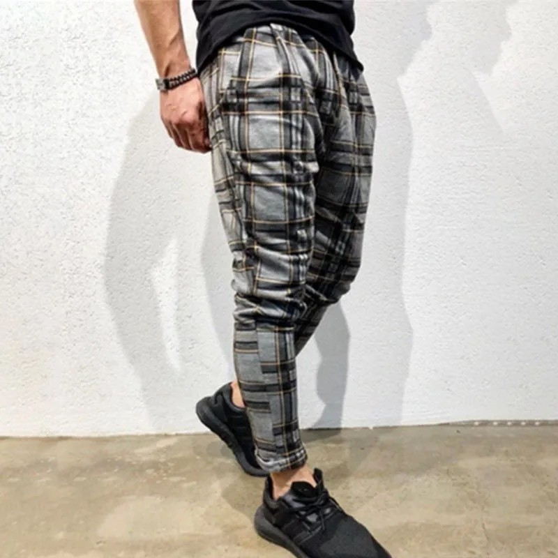 Мужские модные клетчатые спортивные штаны с карманами мужские для спорта и