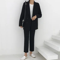 Vintage Autumn Winter Thicken Women Pant Suit Light Green Notched Blazer Jacket  Pant 2019 Office Wear Women Suits Female Sets