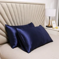 high quality 2pc pure emulated silk pillowcase satin queen king burgundy navy pillow case for bed throw single pillow covers