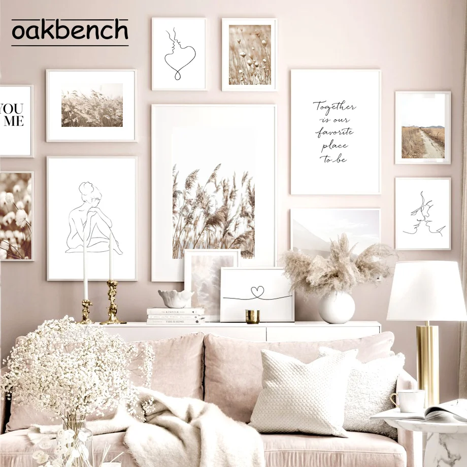 

Almost Kiss Poster Beach Grass Print Reed Corals Wall Pictures Nude Sketch Art Print Nordic Canvas Painting Living Room Decor