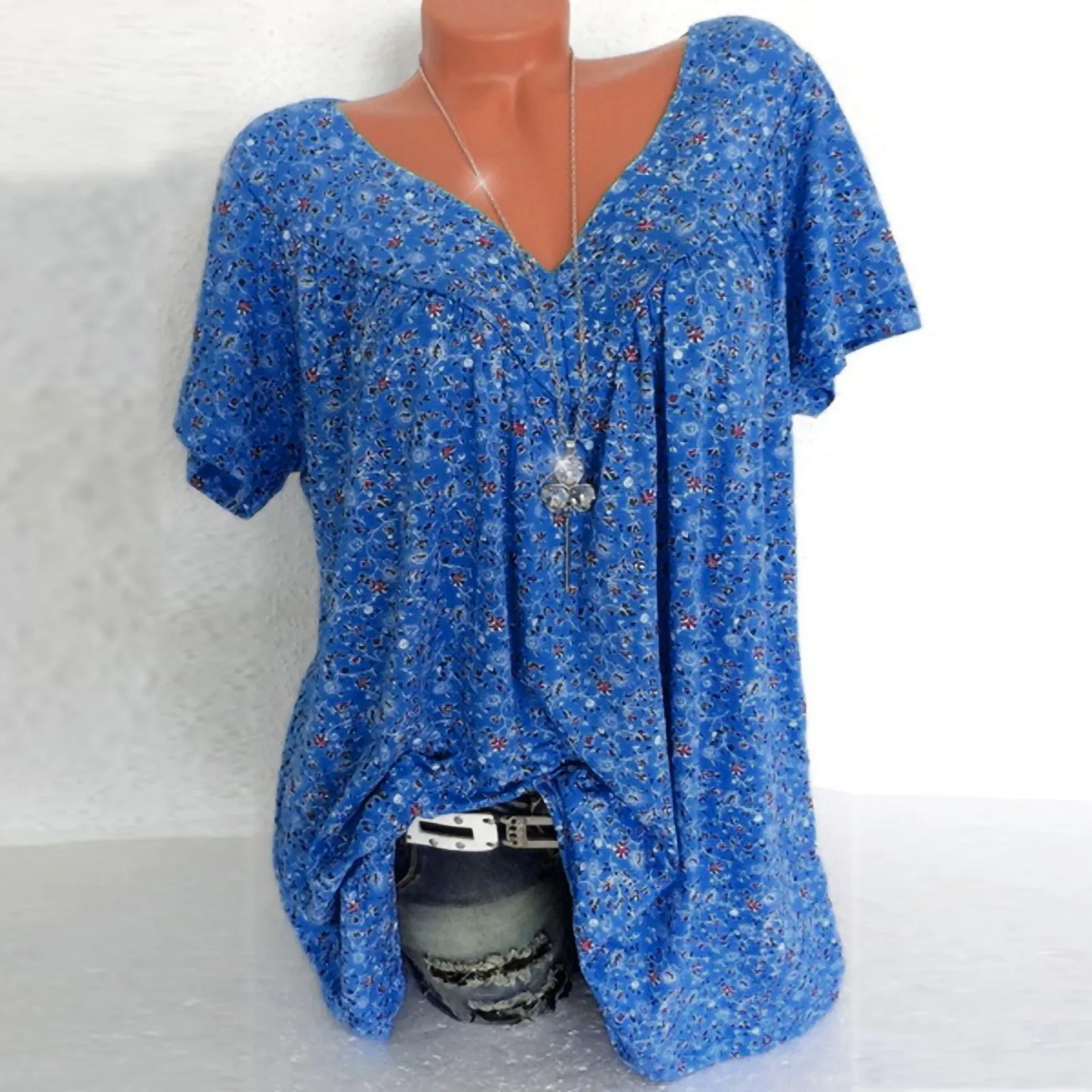 

Fashion Printed Blouse And Tops Casua Summer Ladies V-Neck Tunic Shirt Female Plus Size Women Short Sleeve Shirt Blusas Pullover