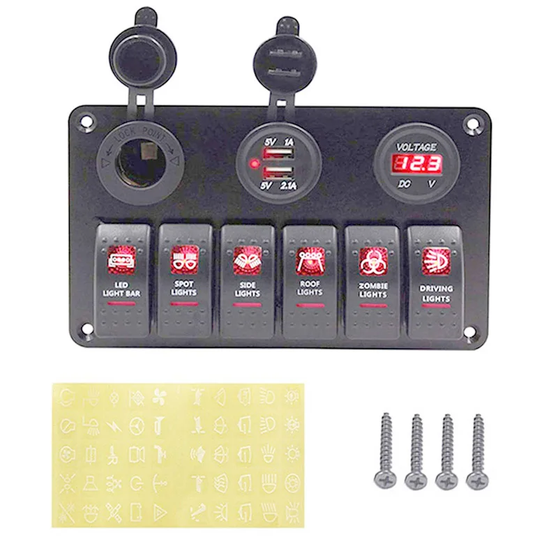 8 тумблер 12~ 24V двойной USB разъем питания+ Вольтметр+ розетка для сигареты автоматический выключатель автомобиля Лодка кулисный переключатель панель