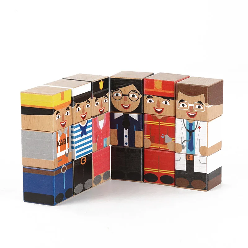 

Figure Cube Wooden Building Blocks Kids Toy Montessori Materials Educational Toys For Children Occupation Family Member Puzzle