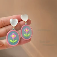 s925 needle sweet jewelry resin earrings 2021 new trend hot selling heart flower drop earrings for women accessories wholesale