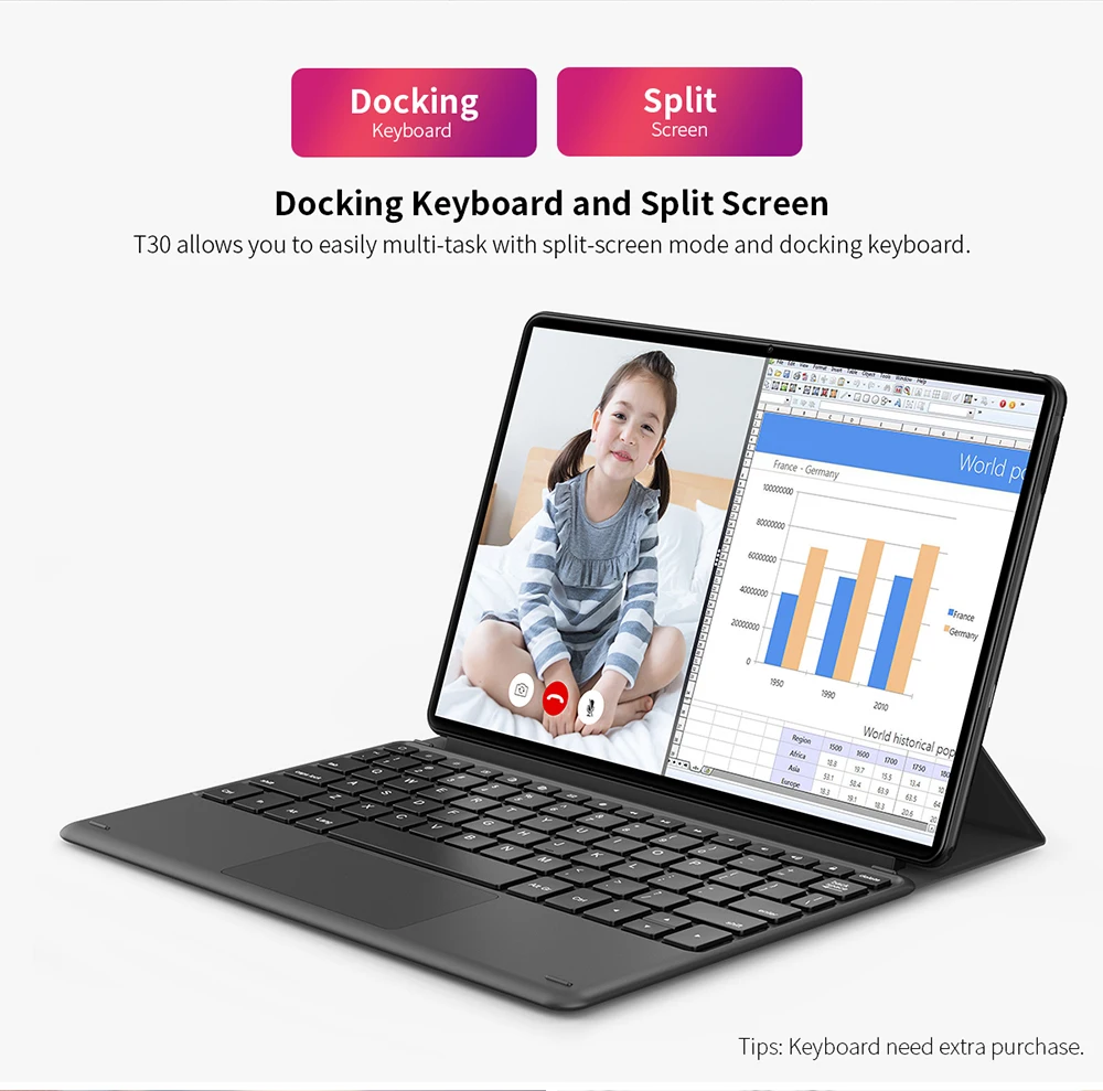 Планшет Teclast T30 Andriod 9,0 4G с функцией телефонных звонков 10," 1920x1200 MTK P70 4 Гб ОЗУ 64 Гб ПЗУ 8000 мАч планшеты ПК Двойная камера gps type-C
