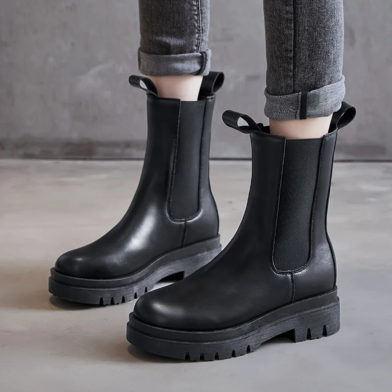 

Boots Chunky Boots Women Winter Shoes Cow Suede Ankle Boots Black Female Autumn Fashion Platform Booties Boots for Women Black