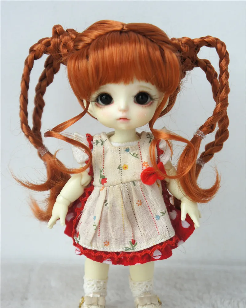 

JD617 1/8 5-6inch 13-15cm Full bangs with Double 2 Braids pony Synthetic mohair BJD wigs Lati Yellow OB11 doll accessories