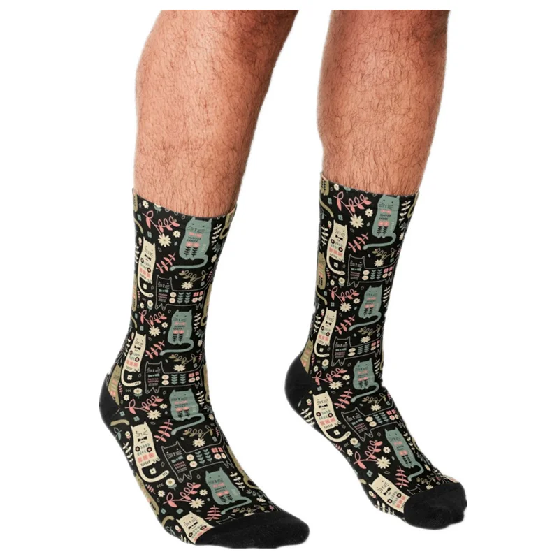 

2021 забавные мужские носки умная кошка с фольклорным принтом хип-хоп мужские счастливые носки милые уличные стильные сумасшедшие носки для ...