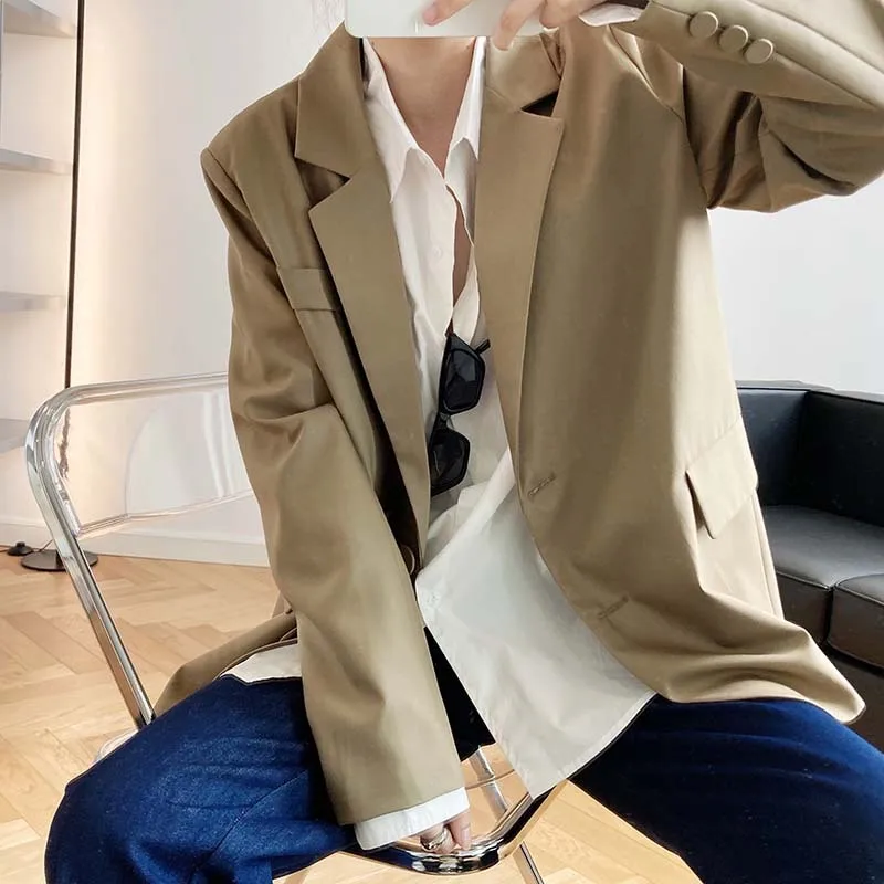 

TVVOVVIN Solid Color Loose Casual Blazer Women's 2021 Spring New Fashion Double Breasted Fake Pocket Female Coat 2KVX