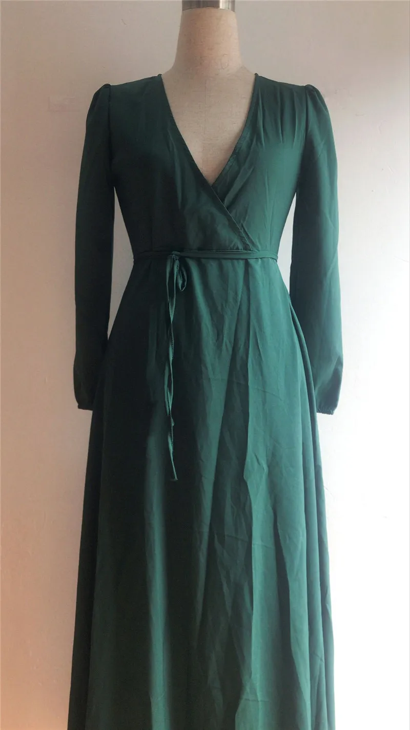 Длинные вечерние платья для женщин элегантные с v-образным вырезом однотонные