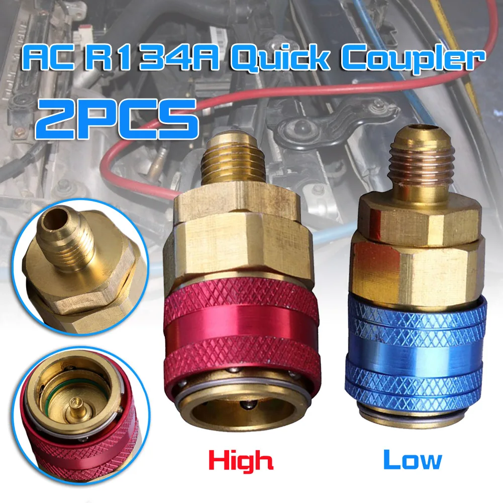 

2Pcs AC R134A Quick Coupler Connector Adapter Fittings High Low Manifold Connector Brass Adapters Air Conditioning Refrigerant