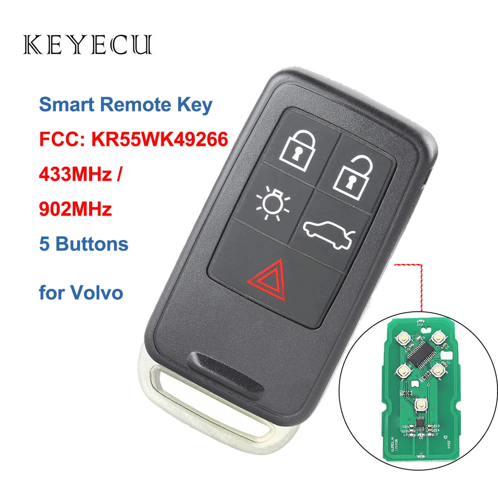 Брелок Keyecu KR55WK49266 5 кнопок 433 МГц/902 МГц для Volvo XC60 S60 S60L V40 V60 S80 XC70 2015 2016 2017|Ключ от