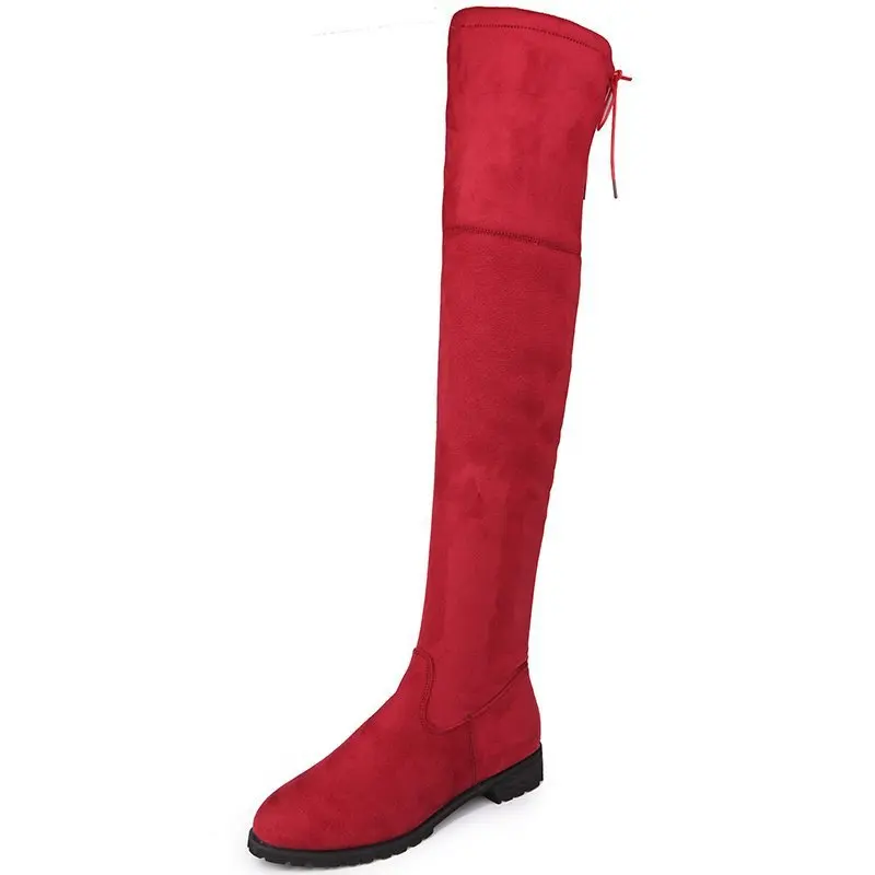 2021 Women's Over-the-knee Boots Are Thin, High-barrel Elastic Suede Women's Boots, Flat-heeled Solid Color short Boots