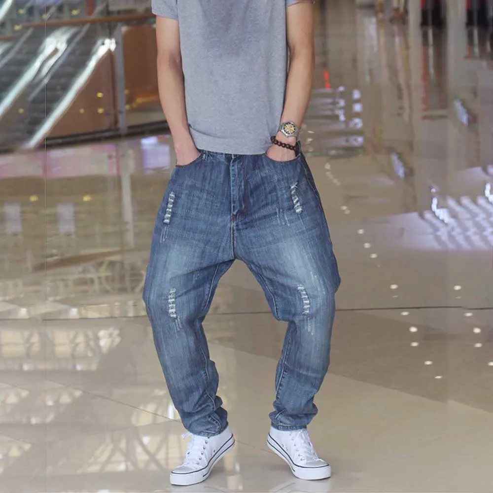 Trendy Harem Jeans Men Casual Denim Pants Loose Baggy Ripped Jeans Trousers Streetwear Hiphop Jeans  Men Clothing