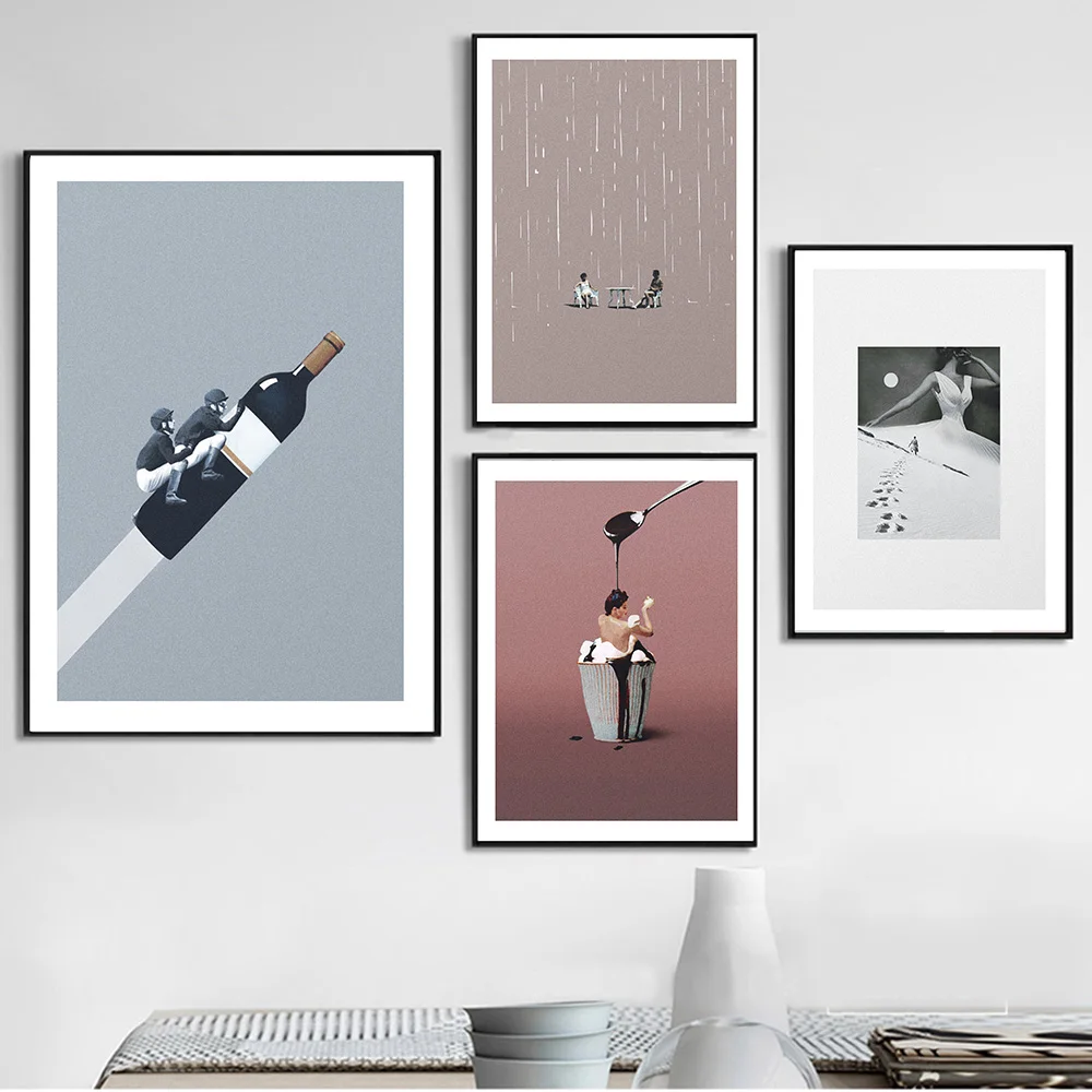 

Creative Wine Bottle Racket Wall Ar Abstract Posters and Prints Surreal Style Print Pictures Bedroom Decoration for Home