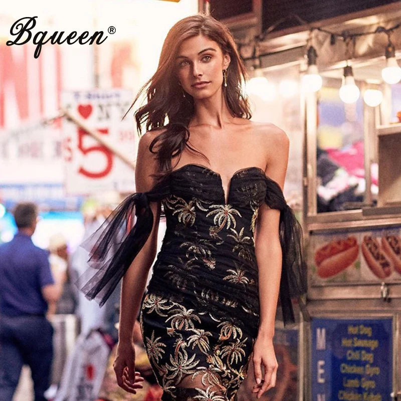 Женское платье до середины голени Bqueen кружевное икры с v образным вырезом