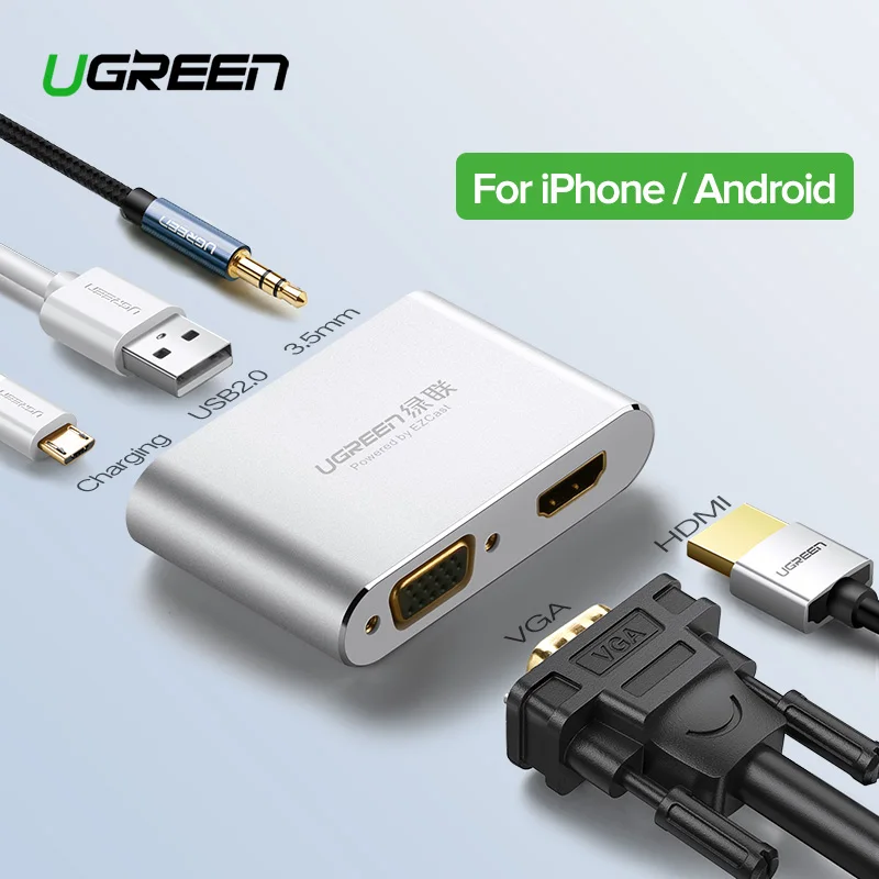 Ugreen HDMI VGA адаптер для iPhone iPad tv Lightning USB аудио видео HDMI конвертер для iPhone в HDMI адаптер Lightning в HDMI