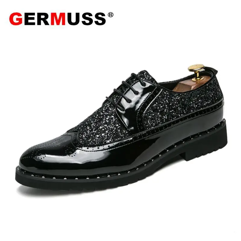 Туфли мужские с блестками и острым носком лоферы Повседневная Свадебная