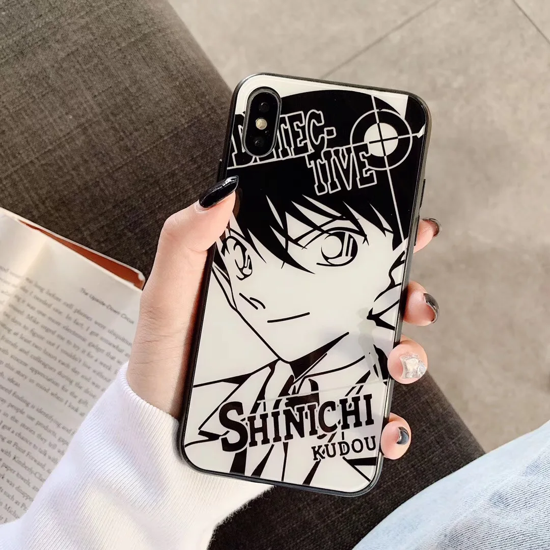 Чехол из закаленного стекла для телефона с изображением детектива Конана