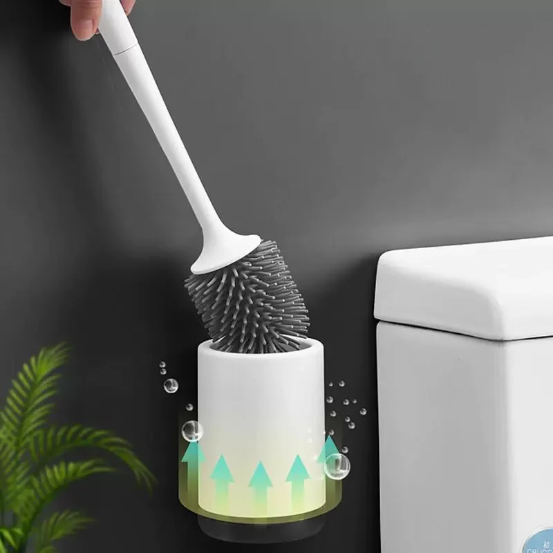 

TPR Silicone Toilet Brush Holder Set Quick Drain Cleaning Brush Tools Floor-Standing Wall-Mounted Type for WC Bathroom Accessory