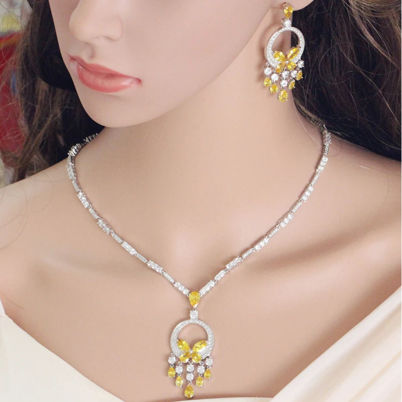 ThreeGraces красивый желтый кубический циркон камень большая длинная бабочка висячие