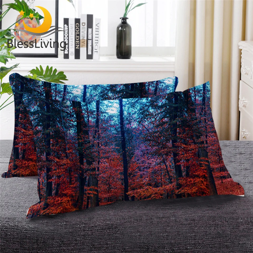 

BlessLiving Natural Maple Forest Sleeping Pillow Rustic Fall Autumn Tree Down Alternative Pillow Woodland Leaves Bedding 1pc